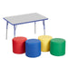 Factory Direct Partners 30" x 48" Rectangle T-Mold Activity Table with Standard Swivel Legs and Round Ottomans 16" Height, 5-Piece Set - Gray/Blue/Assorted Front View