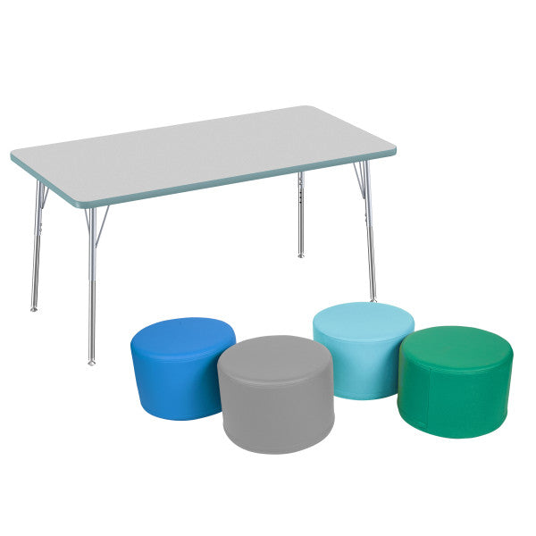 Rectangle Thermofused Contemporary Activity Table with Ottomans, 5-Piece Set