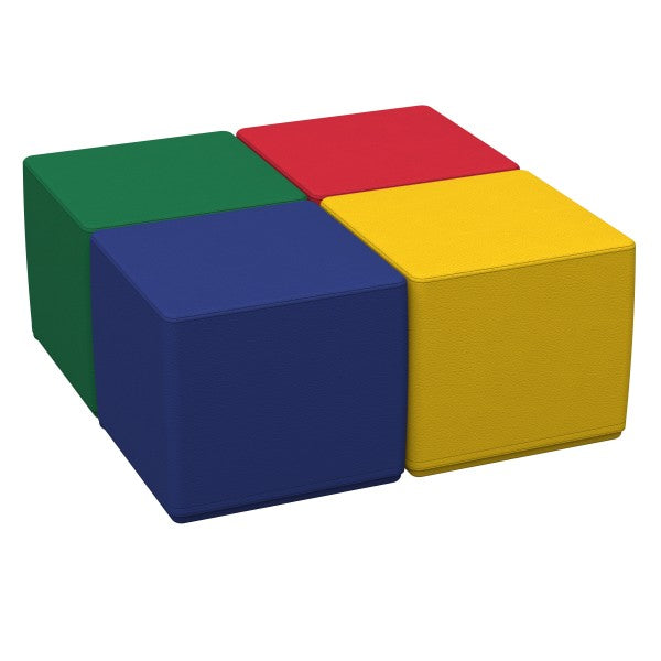 Factory Direct Partners 30" x 60" Rectangle T-Mold Activity Table with Standard Swivel Legs and Square Ottomans 16" Height, 5-Piece Set - Cushion Front View