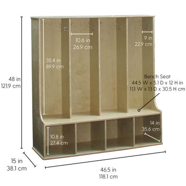 Birch 4-Section Locker Front View With Dimensions