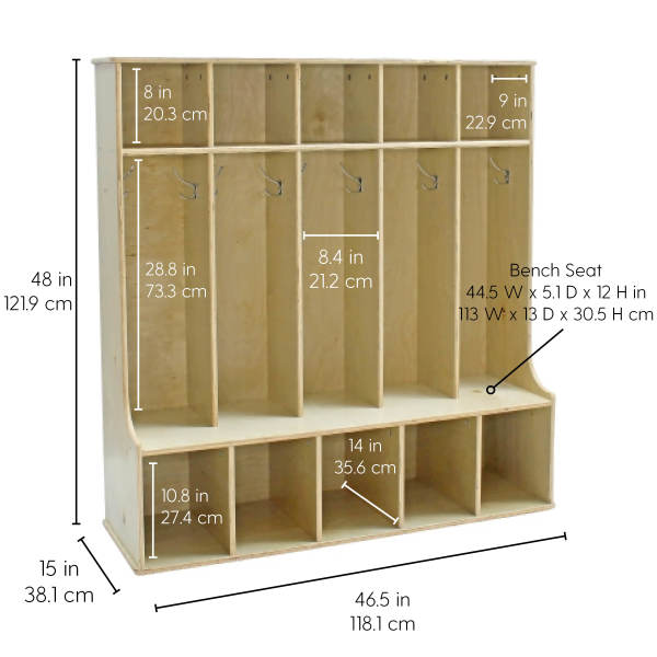 Factory Direct Partners Birch 5-Section Locker with Upper Cubbies Dimensions